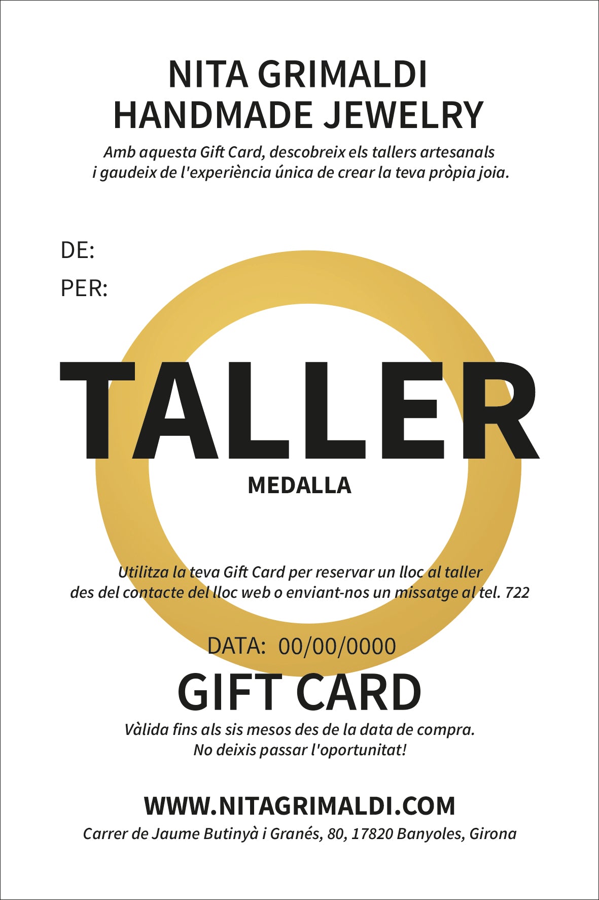 CHEQUE REGALO TALLER DE JOYERIA - TÉCNICA MARTELÉ " MEDALLA " - N.T/03