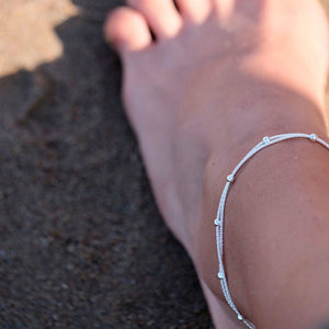 TOBILLERA DOBLE CADENA DE PLATA CON BOLAS
